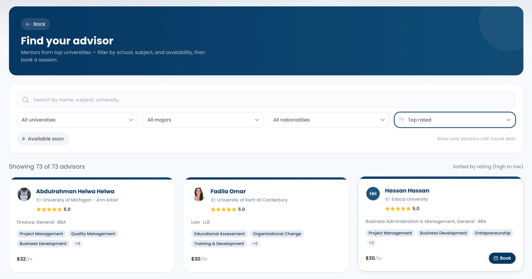 xedu advisor matching, pairing a student with advisors that fit their goals