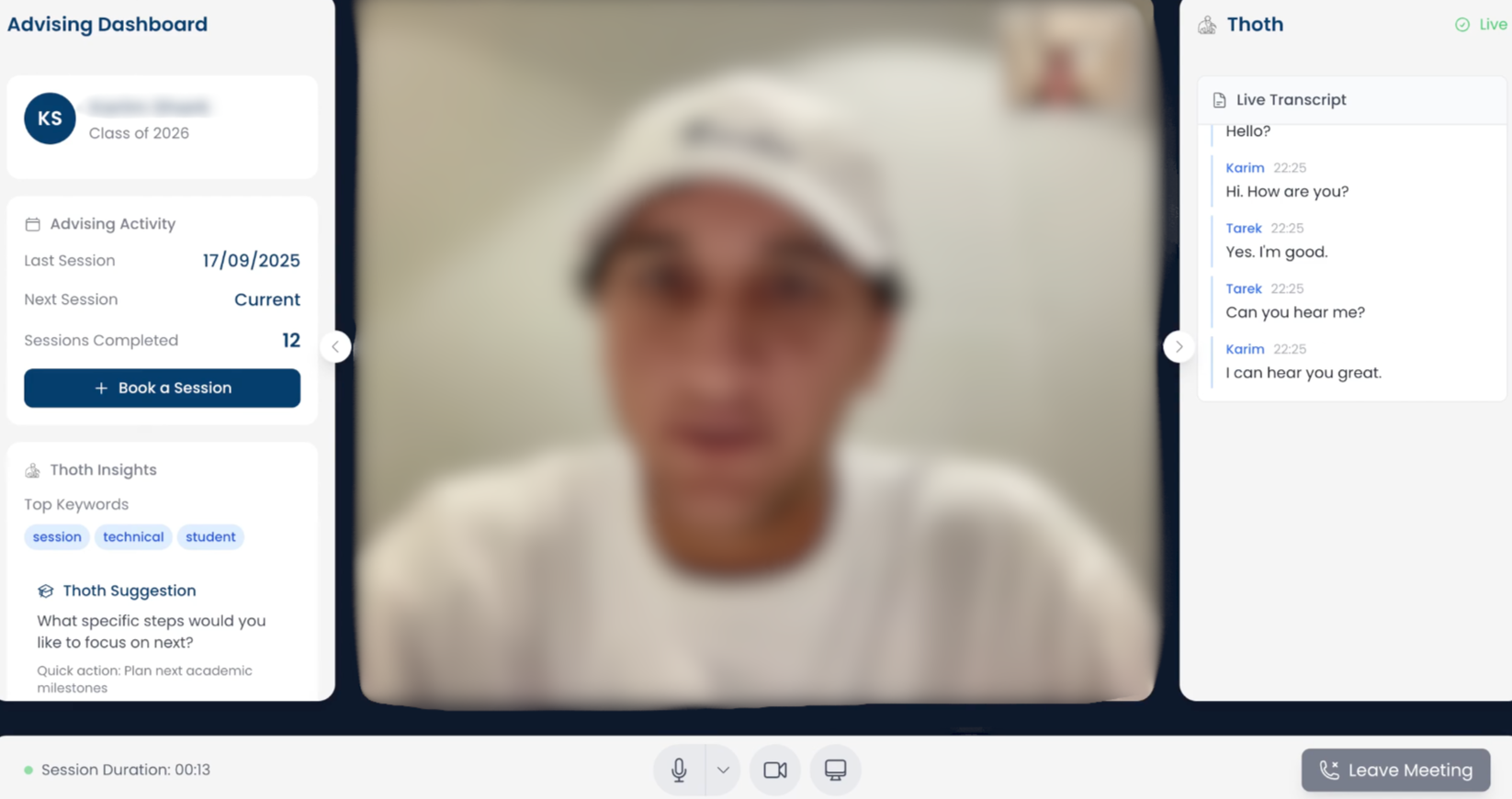 Video call with student advisor