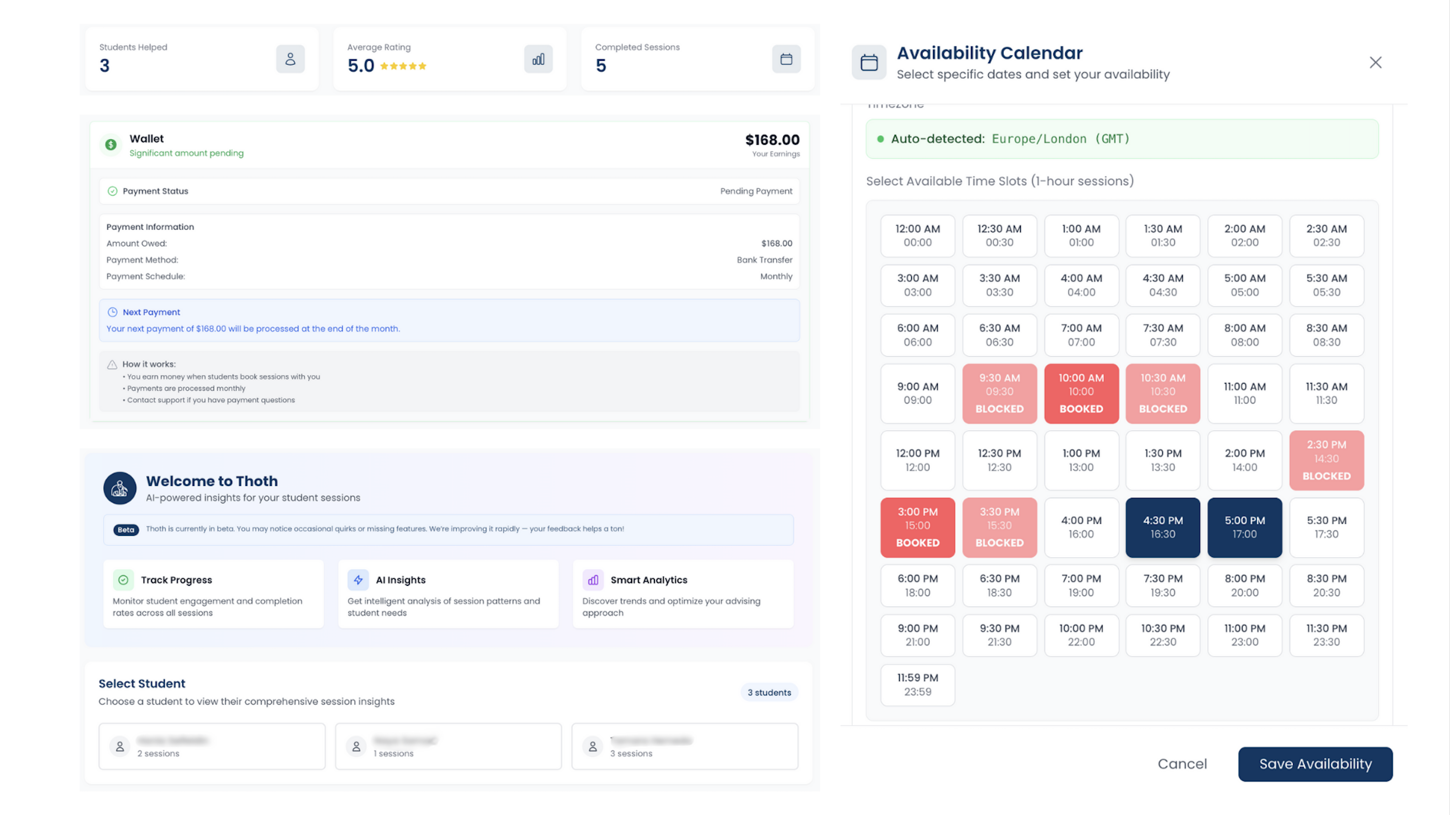 Advisor dashboard