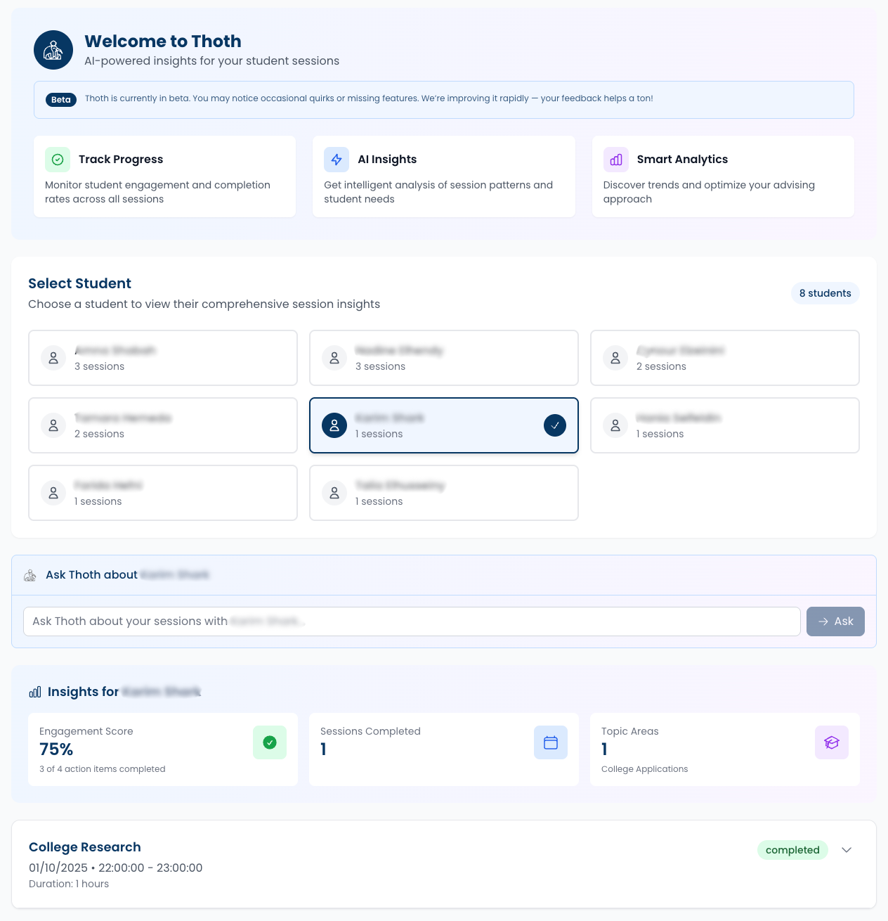 Thoth AI assistant for advisors
